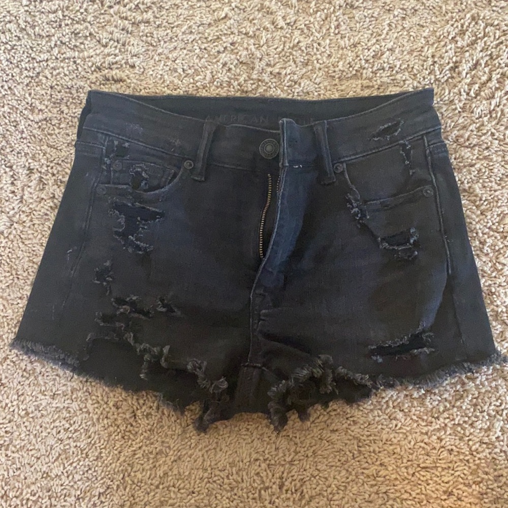 Black Distressed Jean Shorts
